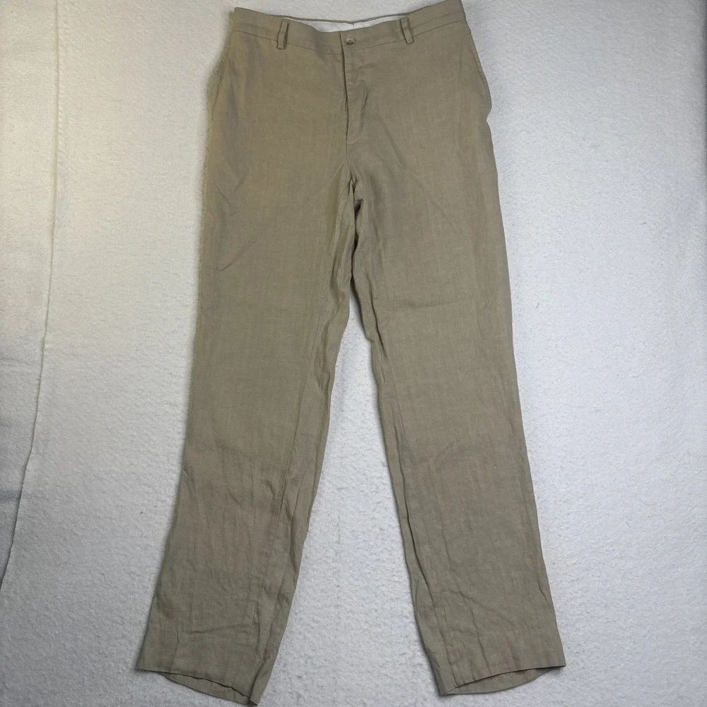 Polo Ralph Lauren Linen Pants Mens 32x32 Beige italy made Dress Trousers flax
